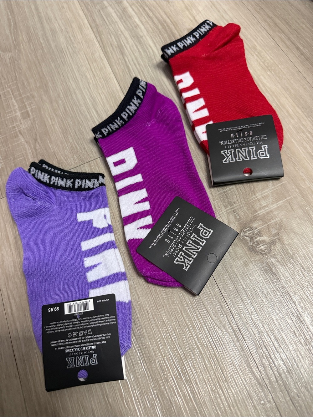 PINK Victoria's Secret Low-Cut  Sock Trio - Red, Purple, Lavender